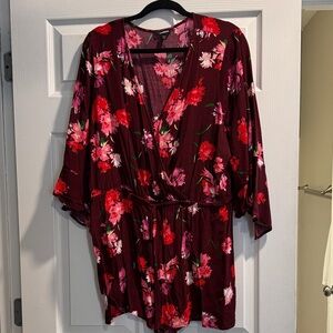 Floral Wrap romper in Red and Pink